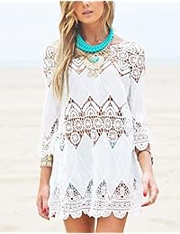 Vestido de playa, tipo túnica, tejido al crochet, cubre la bikini