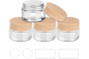 Bumobum 30ml(1oz) Small Glass Jars with Lids, Glass Containers with Plastic Woodgrain Lids & Inner Liners, Reusable Round Emp
