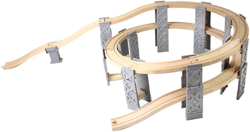 Tenlacum Wooden Train Set Accessories Spiral Tracks Assembling Kits
