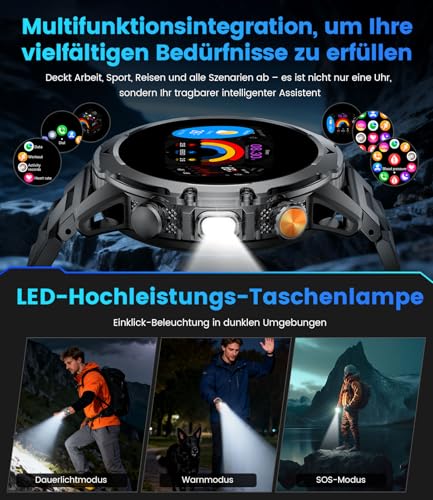 LIGEMI Men's Smart Watch with 1000mAh/Flashlight, 1.53 Inch HD Military Smartwatch Man with Bluetooth Calls, Sleep Monitor, SpO2, IP68 Waterproof, 120+ Sports Modes for Android iOS