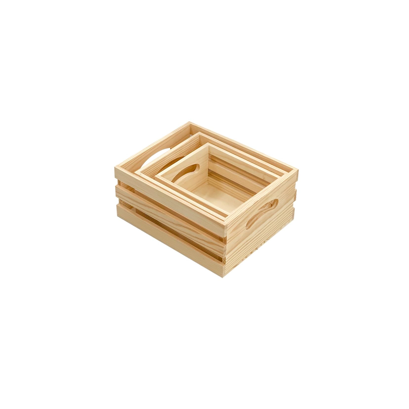 Photo 1 of Set of 3 Wooden Pallet Crates Nesting Unfinished Wood Trays Storage for DIY Crafts (Large Size 9.4 x 7.8 x 4.3 in)
