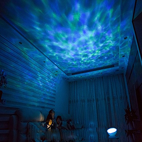 [Wall Adapter Included] Remote Control Ocean Wave LED Projector Night Light With 7 Colorful Light Mode and Built-in Music Player Black