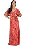 KOH KOH Womens Long V-Neck Short Sleeve Bohemian Print Flowy Cocktail Maxi Dress