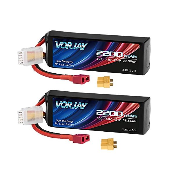 VORJAY 4S 14,8V Lipo RC Akku 50C 2200mAh Lipo Batterien mit Deans T und XT60 Stecker Batterie für RC LKW, RC Flugzeug…