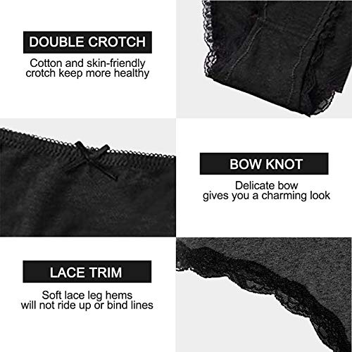 MS.ING 4Pcs Womens Underwear Hipster Panties Soft Cotton Lace Trim Briefs Bikinis (Black Wine Grey, Medium)