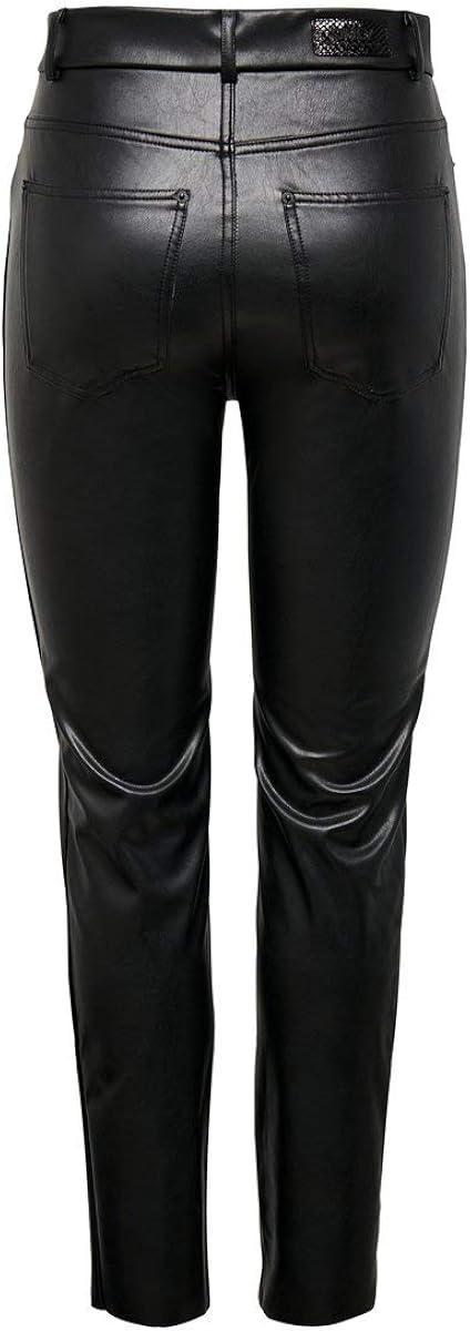 ONLY Women's ONLEMILY HW ST ANK Faux Leather PNT NOOS Trouser, Black, M/34 - Image 3