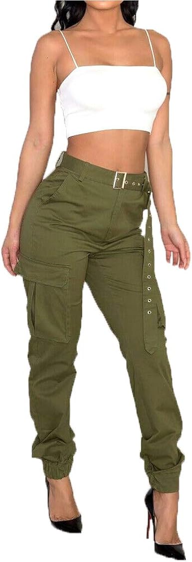 high waist cargo pants with belts