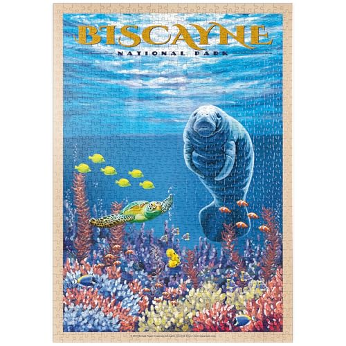 MyPuzzle Biscayne National Park - Manatees Whispering Beneath, Vintage Travel Poster - Premium 1000 Teile Puzzle - MyPuzzle Sonderkollektion von Havana Puzzle Company