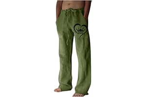 Dgoopd Men's Cotton Linen Pants Casual Elastic Waist Drawstring Pants Straight Leg Yoga Pants Lightweight Summer Beach Pants