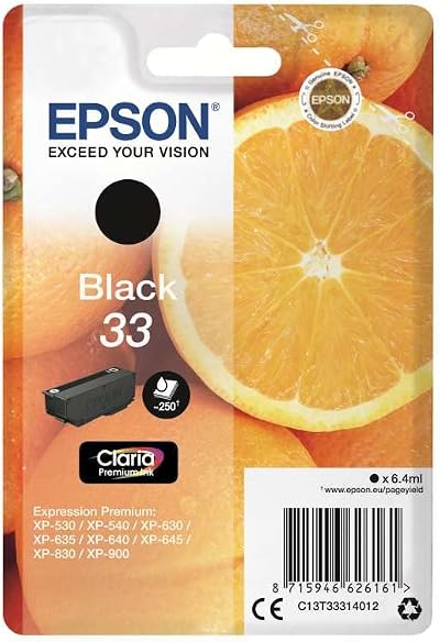 Epson 33 Black Claria Premium Ink Cartridge Genuine 250 Page Yield