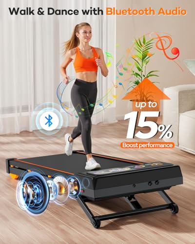 Walking Pad with 15% 12-Level Auto Incline, 450 Lbs Capacity UI Screen, Trisomy 3.5HP Quiet Foldable Portable Under Desk Treadmill with Speaker & Remote, 4 in1 Compact Treadmills for Home/Office