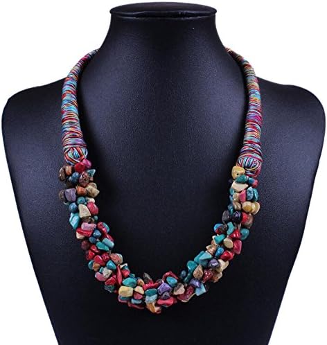 Hwafan Women Bohemian Natural Turquoise Stone Chunky Collar Chain Bib Statement Pendant Necklace