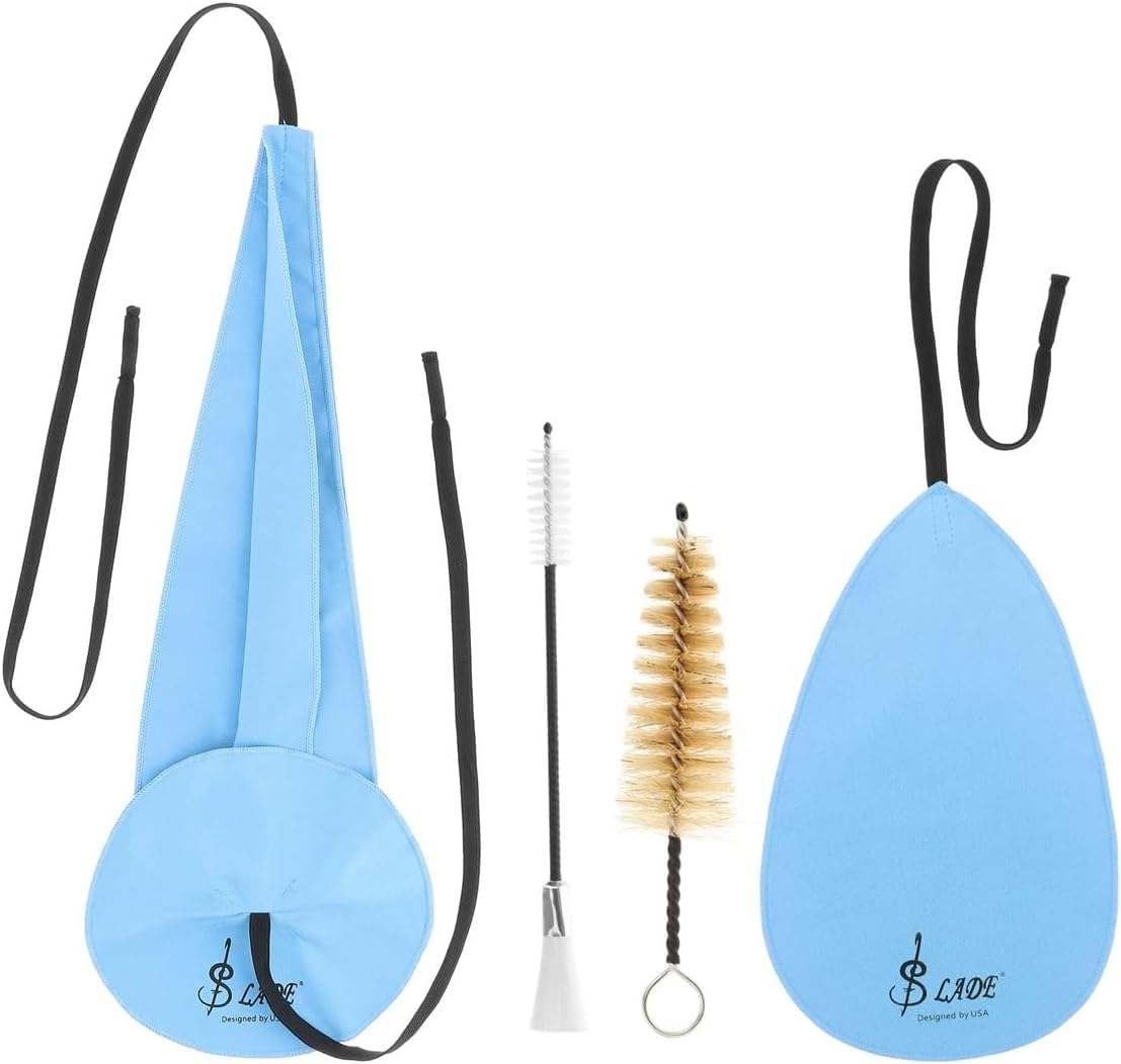 4 in 1 Saxophone Cleaning Cloth, Alto Sax Cleaning Kit with Saxophone Cleaning Cloth, Sax Neck Cleaning Swab, Mouthpiece Brush, Dusting Brush for Flute and Woodwind Instruments (Blue)