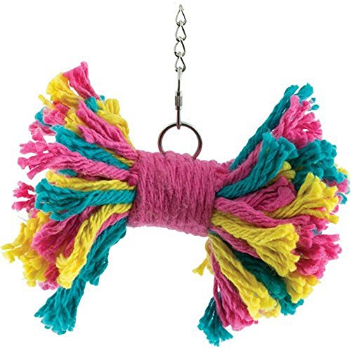 Big Birdie Bow Tie Bird Toy – Perfect Cage Toy for Playing and Preening – Colorful, Safe, Cotton Rope – Great for Small to Medium Sized Birds – Easy to Install – Fully Engaging Activity for Your Bird