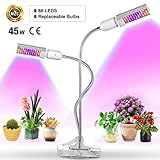 LED Plant Lights for Indoor Plants, Bozily 45W Upgraded Full Spectrum Replacement Plant Light with Double Switch, Grow Light 360 Degree Dual Head Flexible Gooseneck