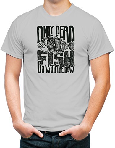 Zornick Tees Men's Only Dead Fish Go With The Flow T-Shirt 2XL Grey