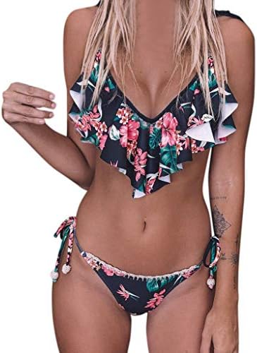 Women Bandage Bikini Set, Swimsuits for Women Push-Up Brazilian Print Swimwear Beachwear Swimsuit Tankini Set with Boyshort