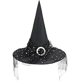 Girls Lace Witch Hat Kids Foldable Halloween Teens with Veil Cosplay | Lace witch hat for kids, foldable with veil, fits ages 4-15, gauze tulle material, Halloween cosplay