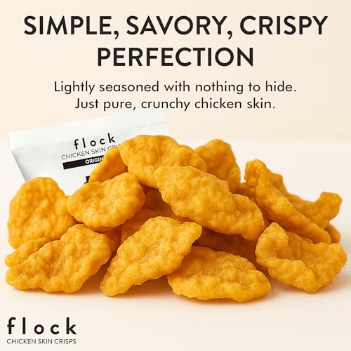 Flock Keto Chicken Skin Chips – Original Flavor, Low Carb, High Protein, Gluten-Free Chicken Crisps, Keto Snack, Low Carb Chips, Protein Crackers, Diet Snacks, 8-Pack (1oz)