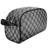 Makeup Bag Leather Travel Makeup Cosmetic Bag for Women Waterproof Makeup Organizer Purse Leather Large Capacity Toiletry Pouch Storage Makeup Tools Jewelry Foundation (Black)