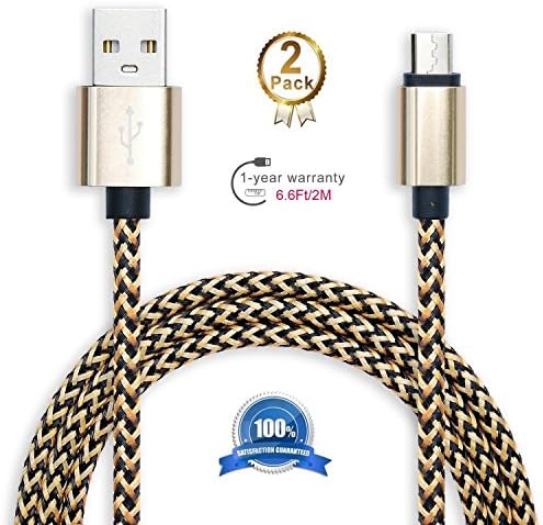 [Micro USB to USB Cable] 6.5 Feet Nylon Braided Fabric Micro USB Android cable Charging &amp; Sync Data Charger Cable Cord for Android samsung and More (6.5ft gold-2pack)