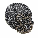 Fheaven Women Flower Cancer Chemo Hat Beanie Scarf Turban Head Wrap Cap for Bath, Cooking,Travel (Black)