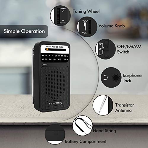 image for DreamSky Pocket Radios, Battery Operated AM FM Radio with Loud Speaker