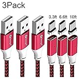 HEROUNION Type-C Magnetic Fast Charging Cable 3 Pack 3.3FT/ 6.6 FT/10 FT 2.4A USB-C Nylon Braided Cable for LG G6, LG G5, Samsung Galaxy S8, S8 Plus ,OnePlus 5, OnePlus 3, HUAWEI Ascend P9
