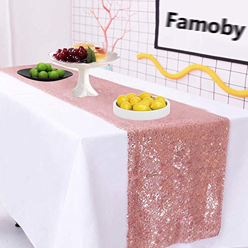 2pcs Rose Gold Sequin Table Runners,12 X 108 Inch Glitter Rose Gold Table Runner for Wedding Birthday Bachelorette Baby Shower Party Supplies - Thumbnail 2