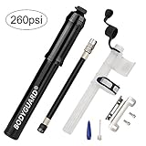 Bodyguard Mini Bike Pump - Reliable Hand Air Pump, Presta and Schrader Valve Compatible with Road, Mountain and BMX Bicycle Tires, High Pressure 260 Psi, 7.3 inches (Black)
