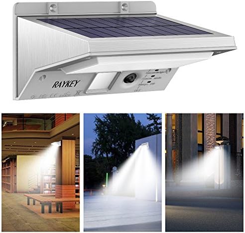Stainless Steel Solar Lights, RAYKEY Super Bright 21 LED Wireless Waterproof Motion Sensor Outdoor 3 Modes Solar Powered Light for Deck, Patio, Yard, Garden with Motion Activated Auto On/Off