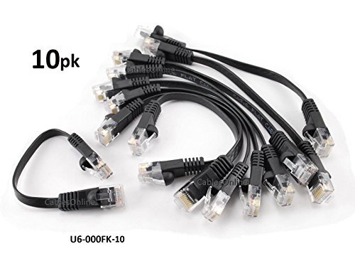 CablesOnline, 10-PACK 6-inch CAT6 Network UTP Ethernet RJ45 Flat-Design Patch Black Cable, (U6-000FK-10)