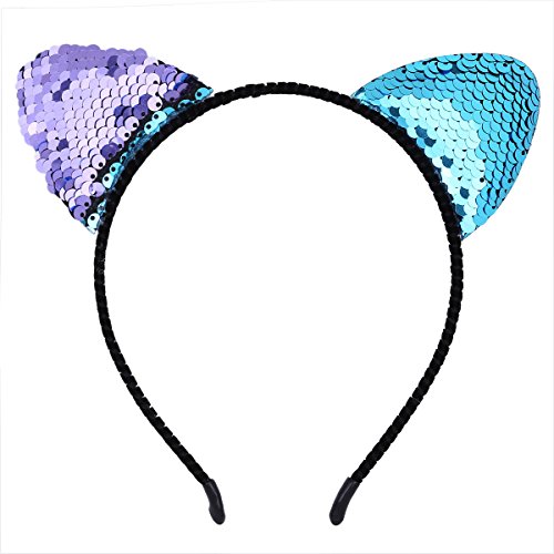 image for TiaoBug Color Changing Glitter Kitty Headbands Cat Ear Hair Hoops for 