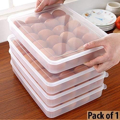 Topinon Egg Storage Box with Lid for 24 Eggs, Transparent, Plastic