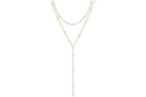 M MOOHAM Gold Lariat Necklace for Women - Dainty 14K Gold Plated Y-Shaped Long Drop Necklace Pearl Cross Clover Butterfly Cubic Zirconia Charm Layered Necklaces for Women Simple Jewelry Gifts