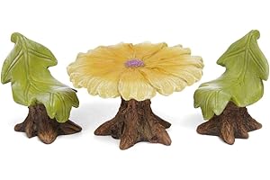 MARSHALL HOME AND GARDEN Yellow Daisy Flower Table & Chairs 2 x 2 Inch Resin Stone Miniature Fairy Garden Figurines; 3 Piece Set