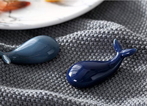 Colias Wing Dinnerware Accessory Lovely Whale Shape Design Porcelain Chopsticks Rest Set Dinner Spoons Stand Knife Fork Holder(Set of 4)-Blue/White