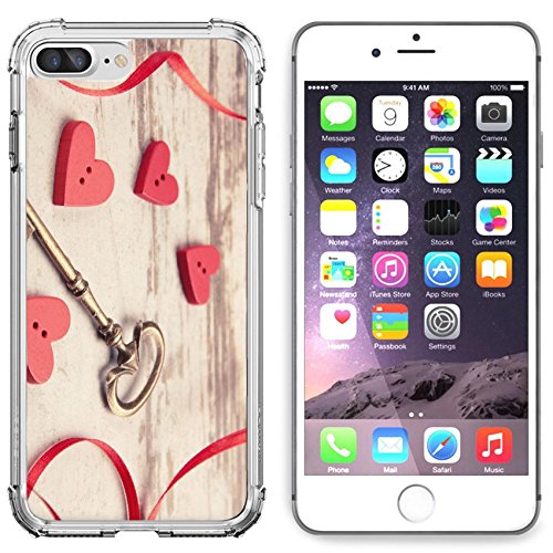 Luxlady Apple iPhone 6 Plus iPhone 6S Plus Clear case Soft TPU Rubber Silicone Bumper Snap Cases iPhone6 Plus iPhone6S Plus IMAGE ID: 17527449 red wooden hearts on wooden board with key and ribbon