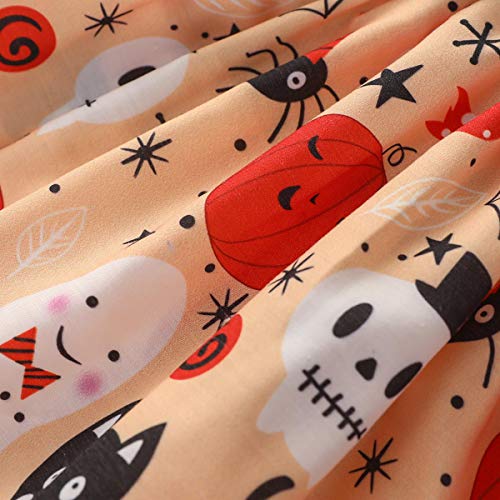 JBEELATE Baby Girls Halloween Denim Dress Long Sleeve Ruffle Button Dress Ghost Printed Tutu Skirt (Halloween Pumpkin, 2-3T)