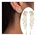 palettei Fashion Star Crystal Dangle Earrings for Women Gold Silver Color Front Back Hanged Long Tassel Earings Bohemian Jewelry (A:Gold)