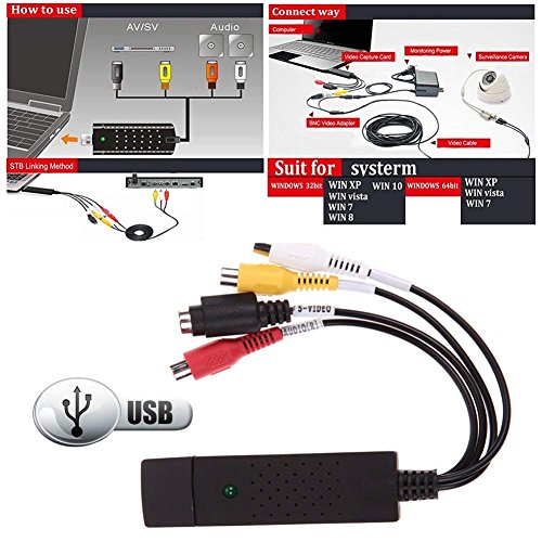USB 2.0 Video Capture Adapter-COOLEAD Audio VHS to DVD Converter Video Capture Card,Device for PC,Windows 2000/XP/7/8,Vista32/64
