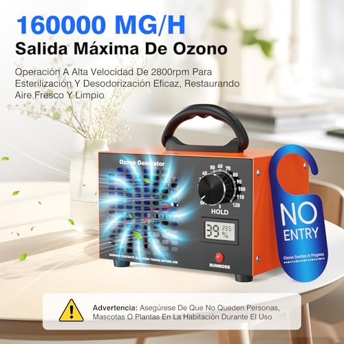 Fitabok Ozone Generator 160000 mg/h – 2 in 1 Air Purifier Ozone, LED Display Temperature and Humidity, Timer 120 min, Coverage 300 m², for Home Car Hotel Kitchen Basement Pets