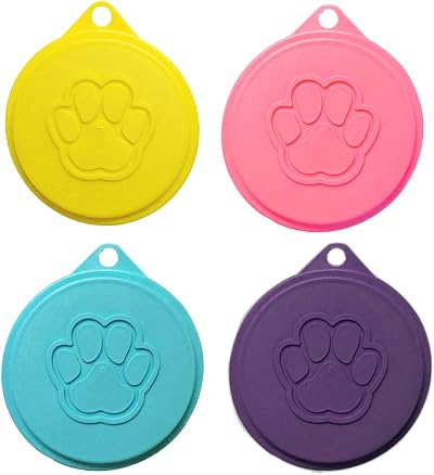 Cretty-Meet 4pcs Pet Food Can Lids 75/87 mm Universal Caps 4 Color
