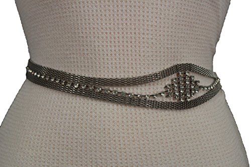 TFJ Women Silver Beads Narrow Fashion Belt Metal Chains Size S M L Silver