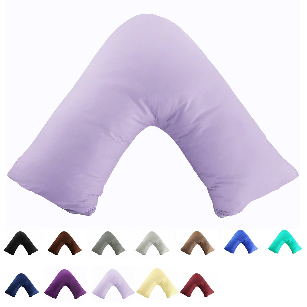 Gyulin 100% Cotton 300 Thread Count Soild Envelope Style V Shaped/Tri/Boomerang Standard Pillow Case Cushion Cover Only Cover No Insert (Light Purple)