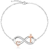 Fenthring Infinity Anklet Heart Cross Infinity Ankle Bracelets for Women Sterling Silver Summer Beach Endless Love Anklets Jewelry Adjustable Wife Mothers Day Gifts
