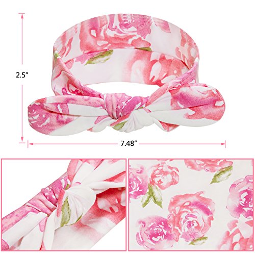 Newborn Baby Swaddle Blanket and Headbands Set Soft Floral Wrap Receiving Blankets for Spring Summer