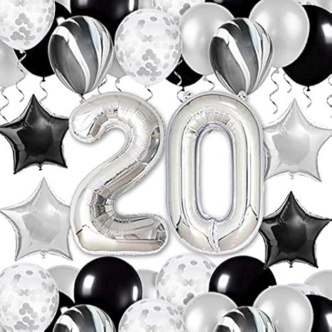 Amazon パーティー飾り付け ブラックシルバー 19 アルミ 紙吹雪入れ ラテックスバルーン スター ハート 子供 大人 新年お祝い 誕生日 記念日 部屋 イベント飾り 風船 バルーン おもちゃ