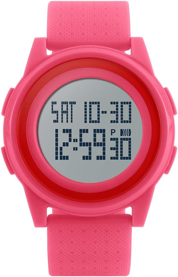 Men's Digital Outdoor Sports Watch Waterproof Ultra-Thin Watch Military Stopwatch Countdown Auto Date Alarm 1206 (Rose Red)