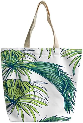 SXCHEN Custom Zipper Canvas Bags Shoulder Bag Handbag Green Tropical Plant Leaves Palm Leaf